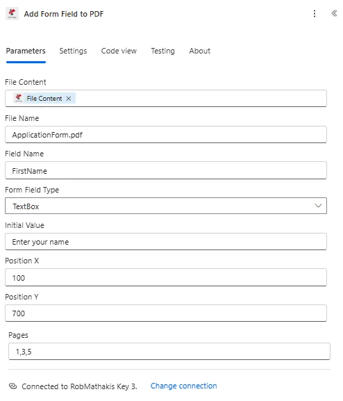 Aggiungi campi modulo a PDF con Power Automate